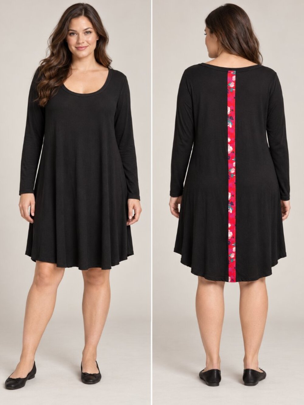 Matilda Jane L Black Red Paint It Black Long Sleeve Swing Dress Floral